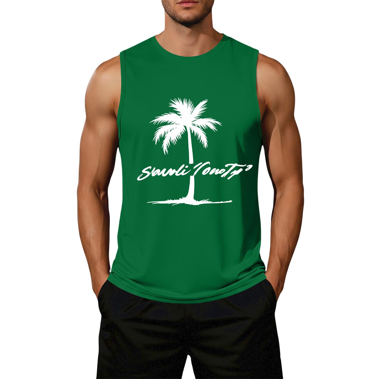 

Men Sleeveless Casual Loose Fit Tank Top Palm Tree Graphic Print Summer Beachwear Lightweight Breathable Sleeveless Shirt XXXXL зелений