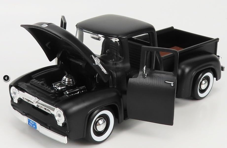 MotorMax 1/24 Scale American Car Diecast Model Car Ford F-100 Pumpkin Pickup Truck 1955 (Matte Black) [Parallel Import]