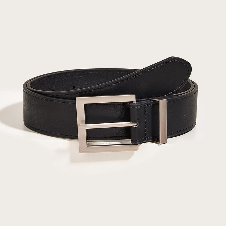 Solid Square Buckle Color Leather Belt Metal Decoration Black Girdle Fashion