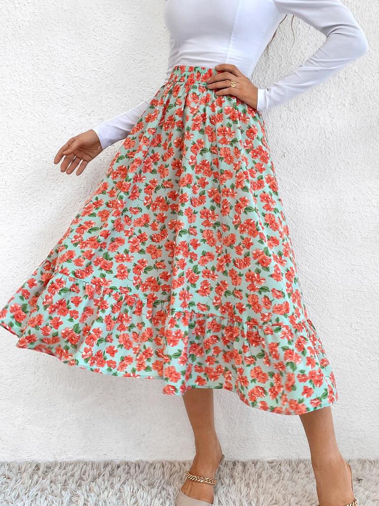 2025 Spring Floral Waist-Cinching Skirt - Loose Fit for Europe & America