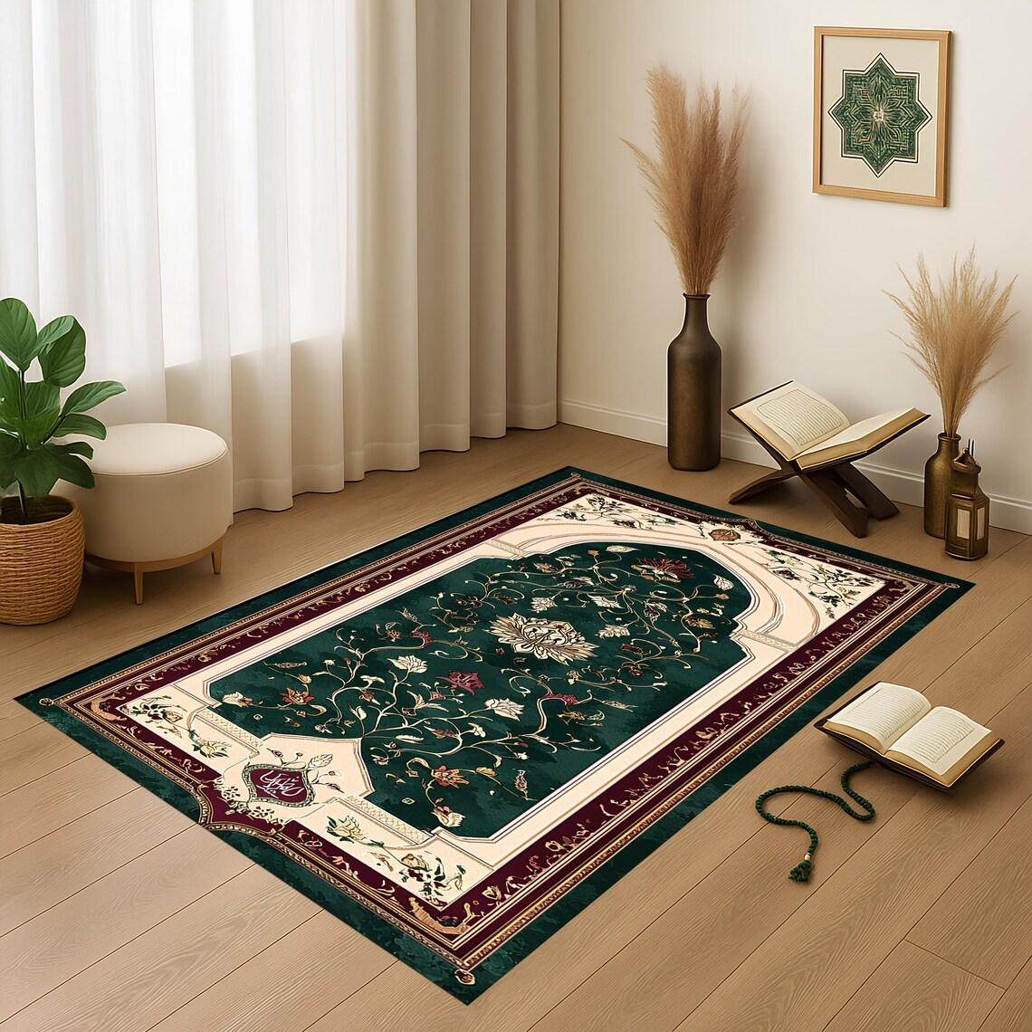 Elegant Lantern Floral Muslim Prayer Rug, Islamic Floral Design, Muslim Prayer Rug, Turkish Prayer Mat, Washable Mat NonSlip Mat 40x60cm