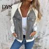 Women Outerwear Fall Winter Jacket Color Matching Zip-up Pockets Cardigan Long Sleeves Chest Flap Pocket Patchwork Raglan Shoulder Turn-down