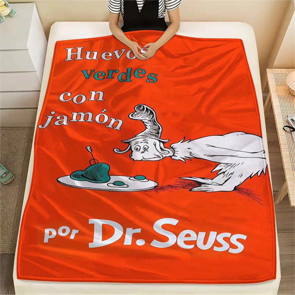 1PC Green Eggs and Ham Print Flannel Blanket, High quality All Seasons, Home Decor, Warmth and Comfort, Perfect for Christmas Gifts