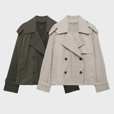 Autumn 2024 Women's European & American Style Double-Breasted Short Windbreaker.