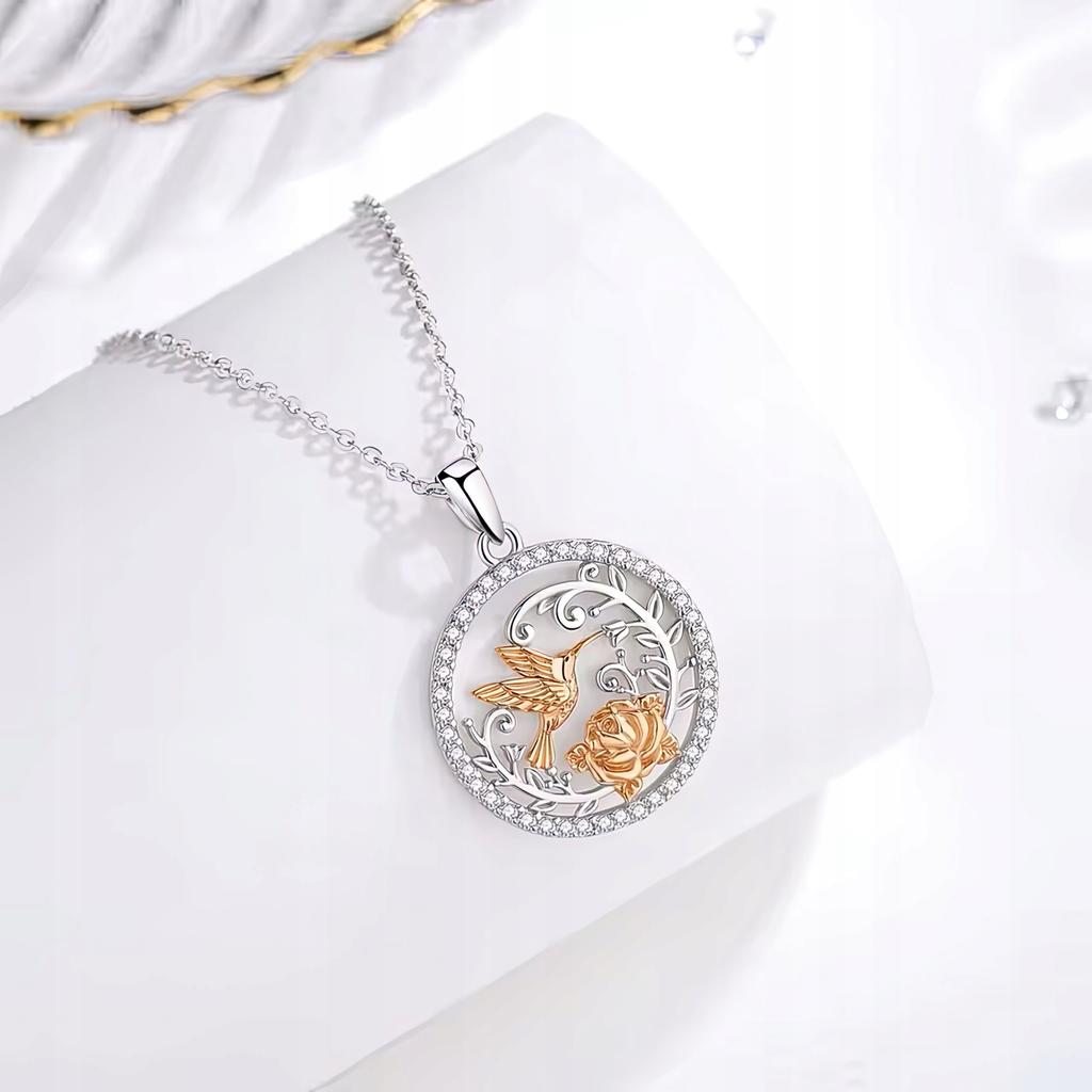 Silver Necklace with Hummingbird Meadow Rose Bird Hummingbird Swallow Silver 925