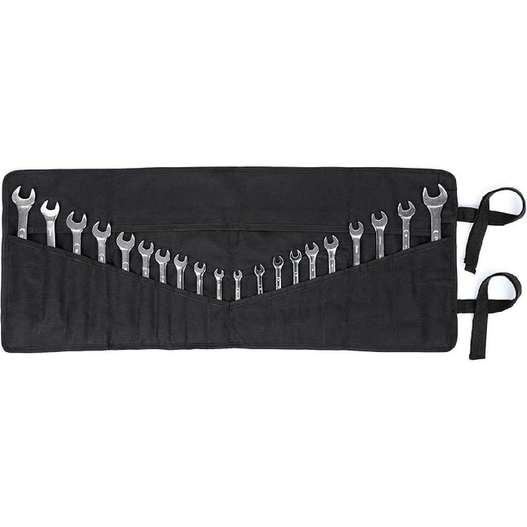 Denifiter Wrench Roll Up Pouch, Heavy Duty Waxed Canvas Tool Roll Bag Tool Organizer Bag With 20+4 Pockets (Brown)
