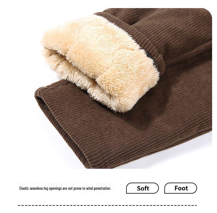 Corduroy Women's Plus Size Cotton Pants for Winter/Autumn, Thickened with Velvet, Ideal for Middle-Aged and Elderly.