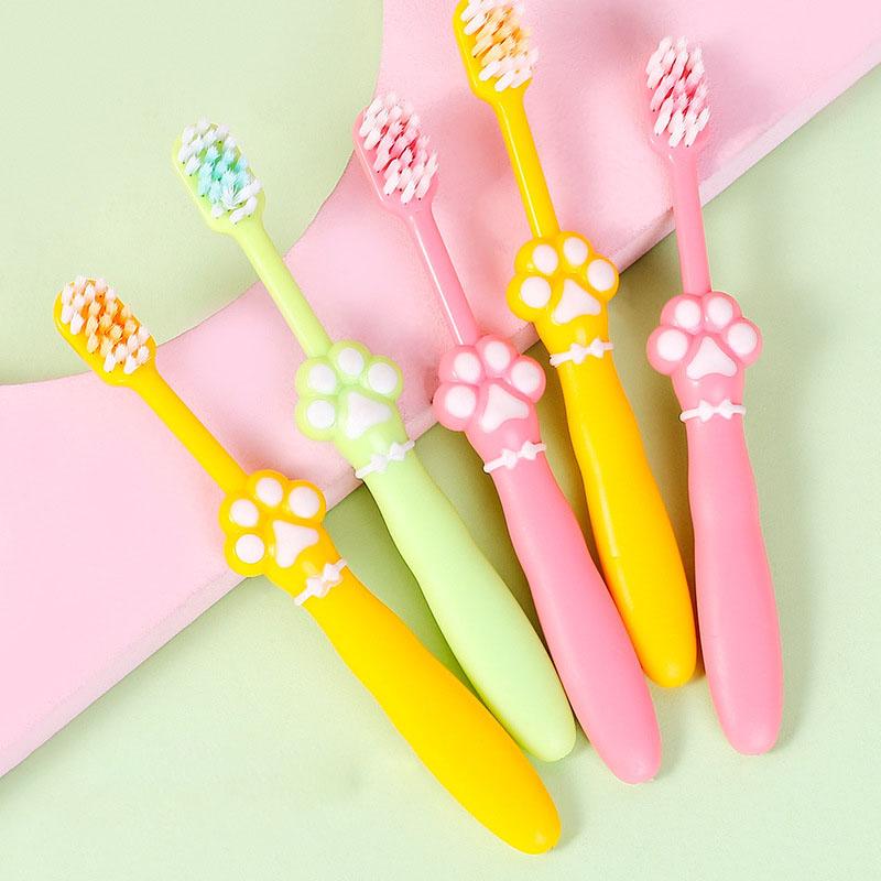 High End Soft Bristled Toothbrush For Children's Cartoon Cat Claw Design Soft Rubber Brush Handle Kids Household Toothbrush Set