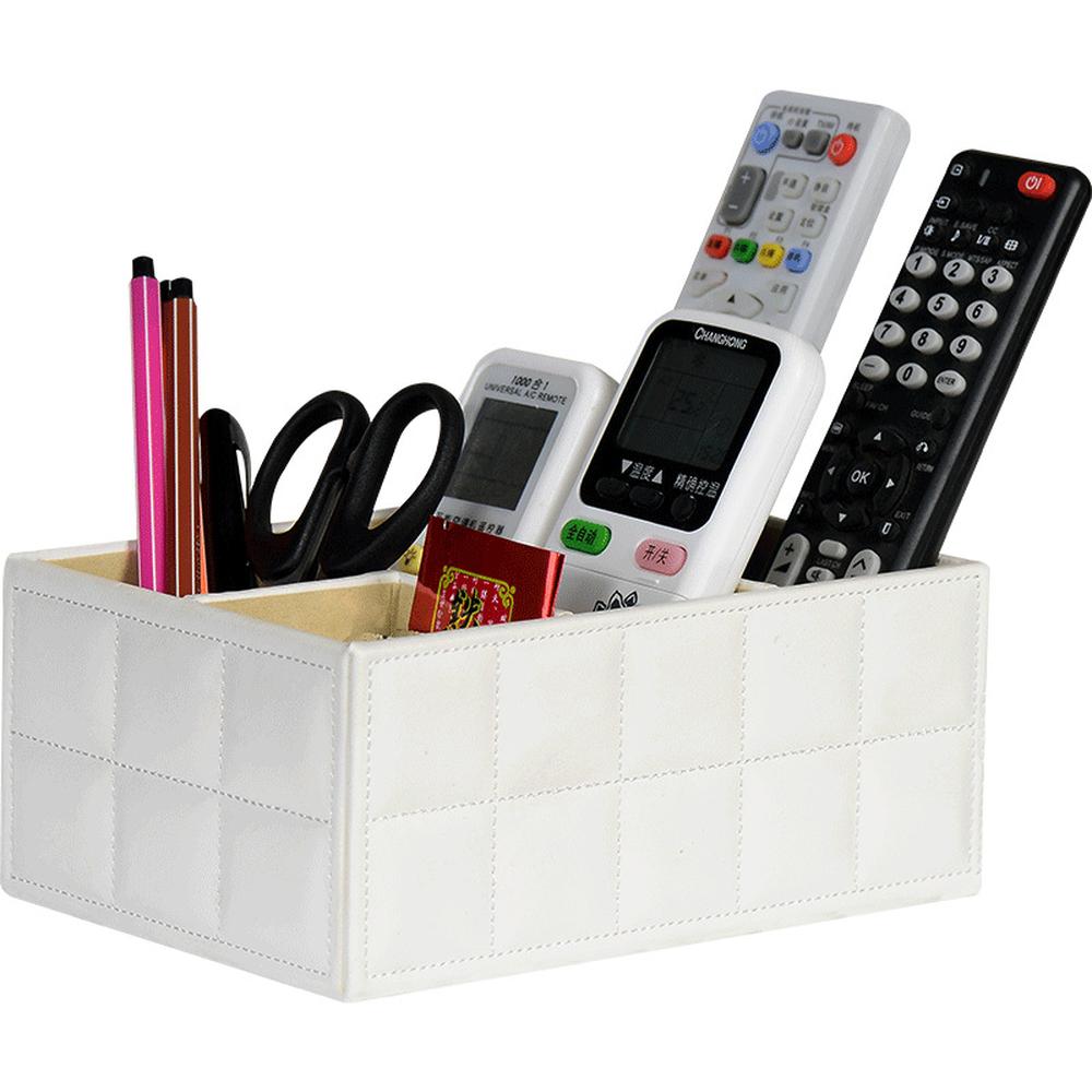 High Quality Luxury PU Leather Storage Box Cosmetic Remote Control Phone Holder Home Office Makeup Organizer     WF