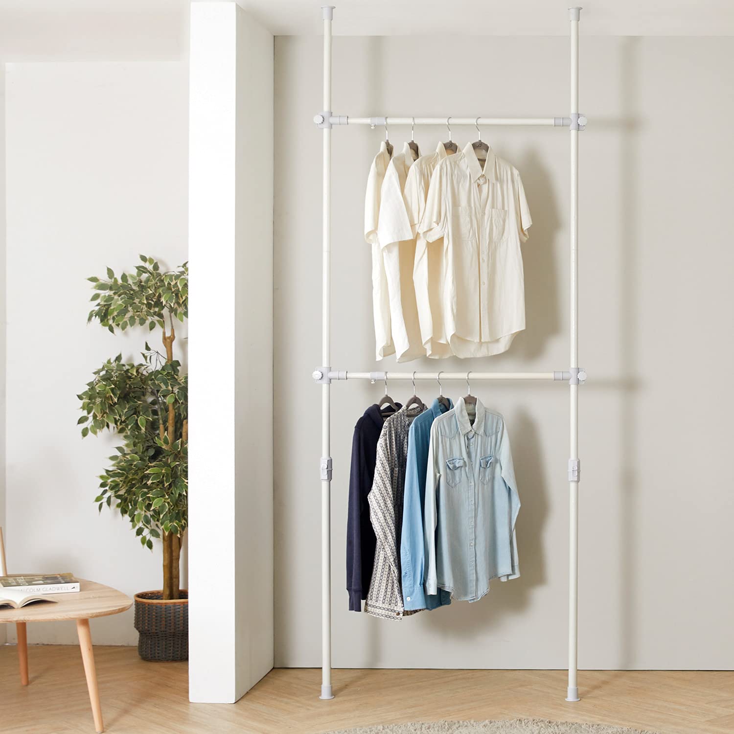 

Вешалка натяжная стойка вешалка для одежды настенное пространство легко высота ширина грузоподъемность 60 кг стойка, стойка, хранение, хранение, натяжение, экономия, сборка, белый