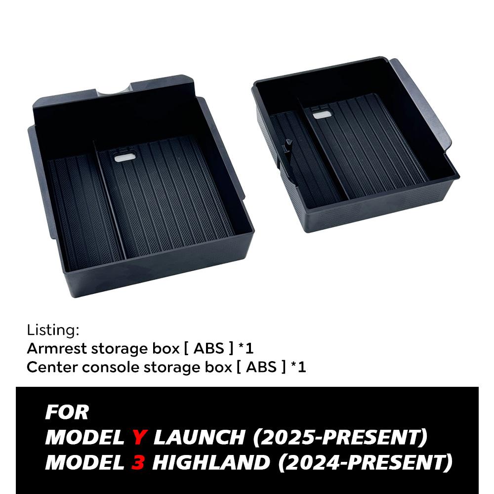 For Tesla New Model Y Juniper 2026 2025 Launch Model 3 Highland 2024 Center Console Armrest Storage Box Upper&Lower Silicone Mat