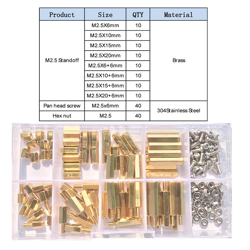 M2 M2.5 M3 M4 Hex Brass Standoff PCB Motherboard Spacer with Stainless Steel Cross Round Head Screw and Nut For PCB Assortment