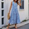 Women's Summer V-neck Button Printed Sleeveless Casual Dress for Women