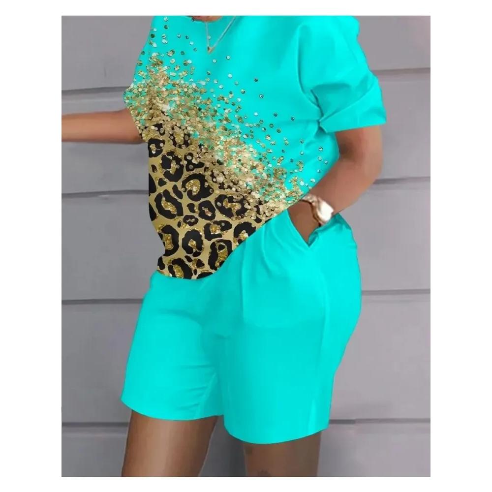 Summer Women's T-shirt Short Sleeved Shorts Set Fashionable Comfortable Soft Breathable Loose Fit Sports Leisure Plus Size Two-piece Set