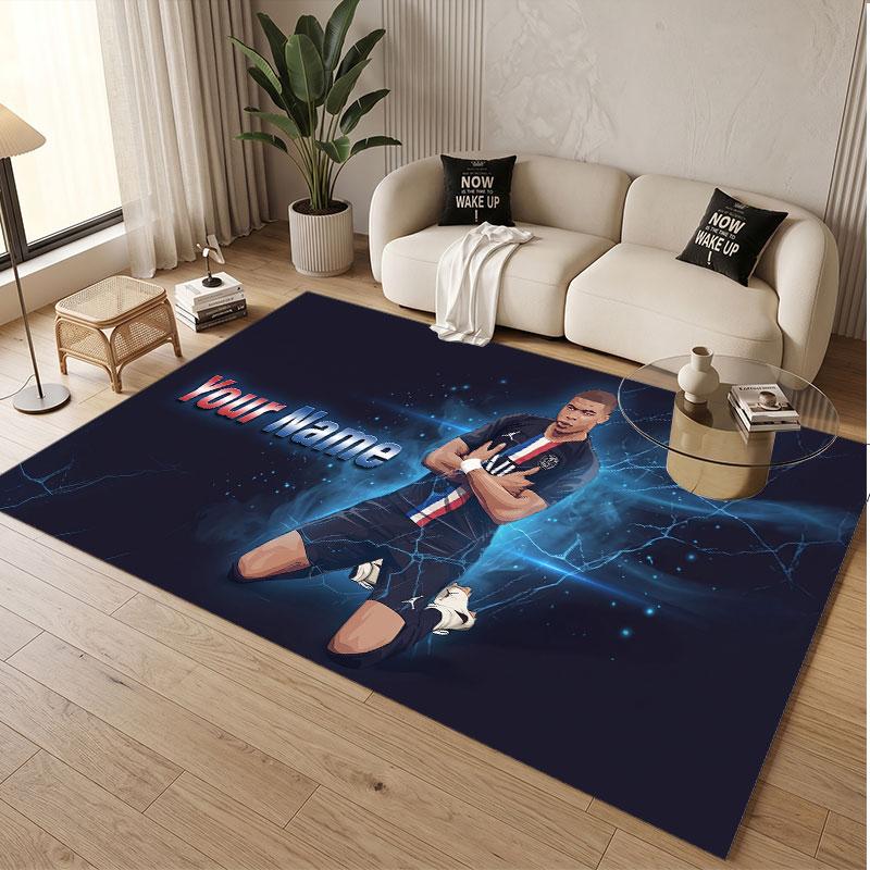 Custom Rug Kylian Mbappe Pattern Print Name Text Soft Non‑Slip Floor Carpet for Home Indoor Decoration