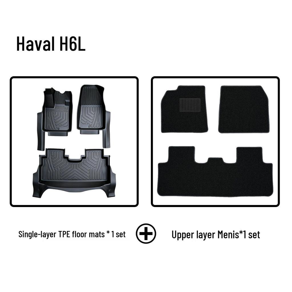 H6L Car Floor Mats: Eco-friendly, Odorless, TPE, Double Layer, Wear-resistant with Door Sill Cover.