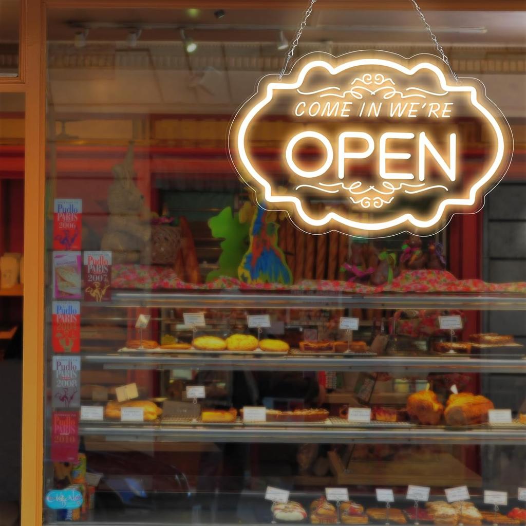 Open Signs for Business, Super Bright LED Neon Open Sign - 16.5"x 11" Electric Light-Up Sign with ON/OFF Switch, Suitable for Coffee Shops, Salons,