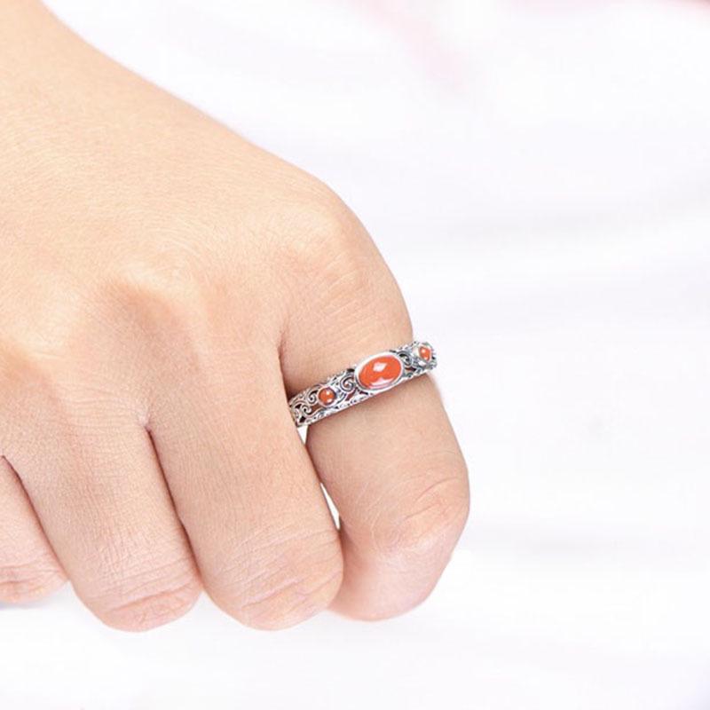 Chinese Retro Openwork Ring with Southern Red Agate