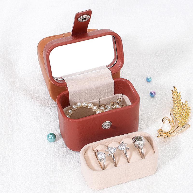 Compact Cross-Border Jewelry Box with Mirror - Portable Storage for Earrings and Rings