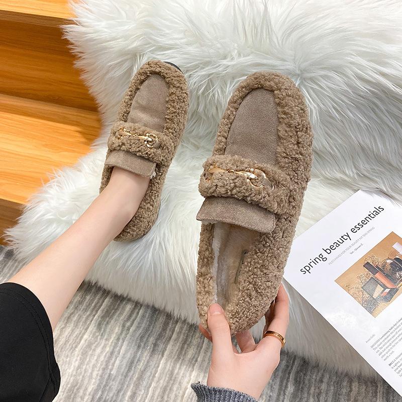 

Женские туфли-бини из овечьей шерсти, осенне-зимние бархатные туфли интернет-знаменитости на толстой подошве, шерстяные туфли на одном педале, на плоской подошве, больших размеров, 41-43 33 коричневый