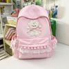 Kawaii Checkered Nylon Backpack with Fluffy Poodle Embroidery Sweet Style Women's School & Daily Bag