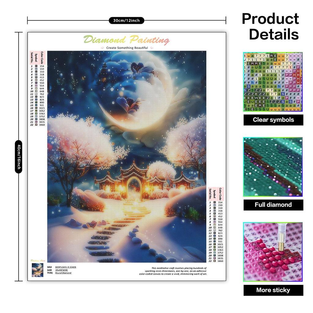 Full Round 5D Diamond Painting Moon Night Mosiac Personalized Gift  Embroidery Cross Stitch Home Decoration 30x40cm/12x16inch