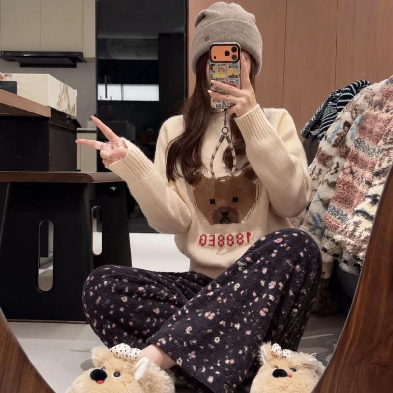 Thick Fleece Lined Lounge Pants Women Winter Warm Casual Wearable Sleepwear Plus Size