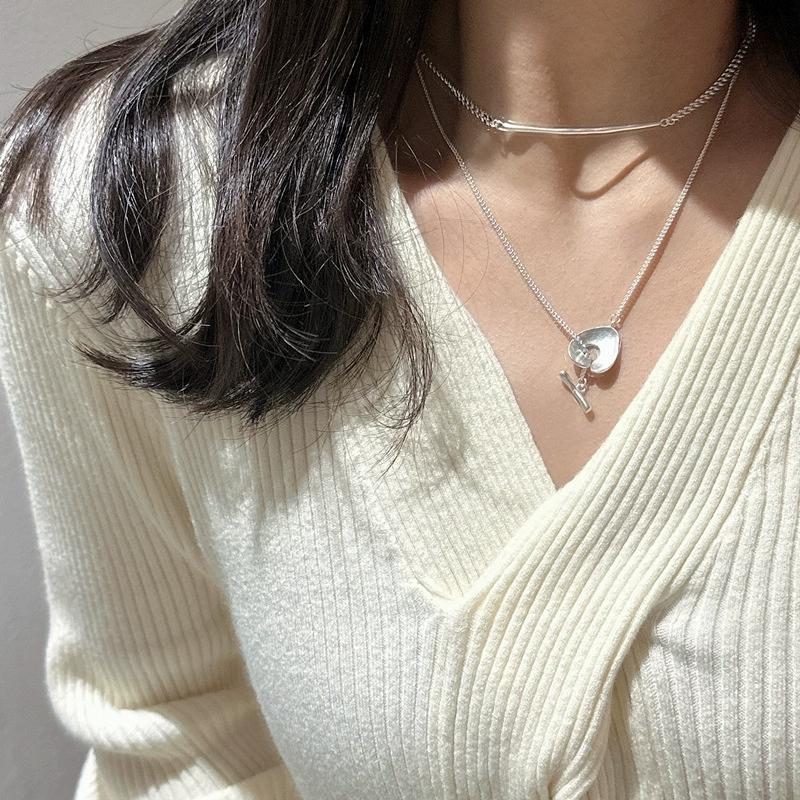 FY-5TL44 S925 Sterling Silver Korean Version Small Unique Design Sweater Chain Small Unique Design Matte Necklace