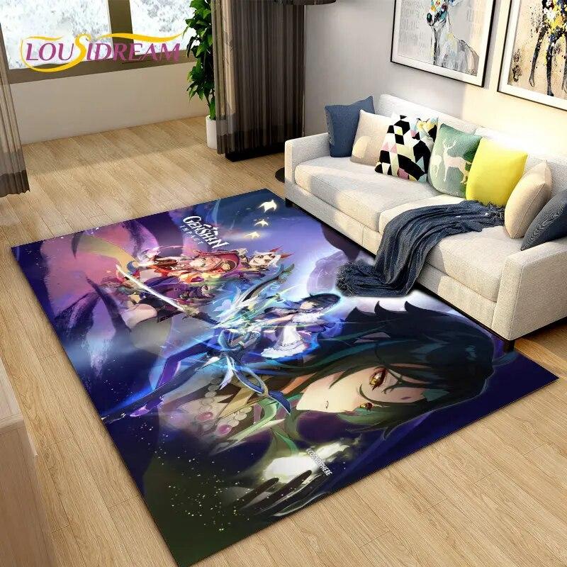 Genshin Impact Game Gamer Cartoon Area Rug,Carpet Rug for Living Room Bedroom Sofa Doormat Decoration, Kids Non-slip Floor Mat