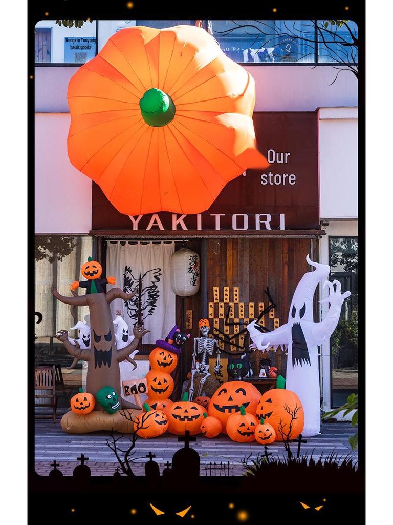 Large Halloween Pumpkin Lantern with Ghost and Spider Décor