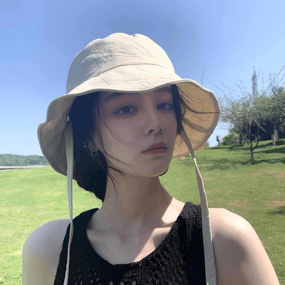 Solid Color Sunscreen Fisherman Hat Wide Brim Summer Sun Hat Foldable Bow Bucket Hat Fishing