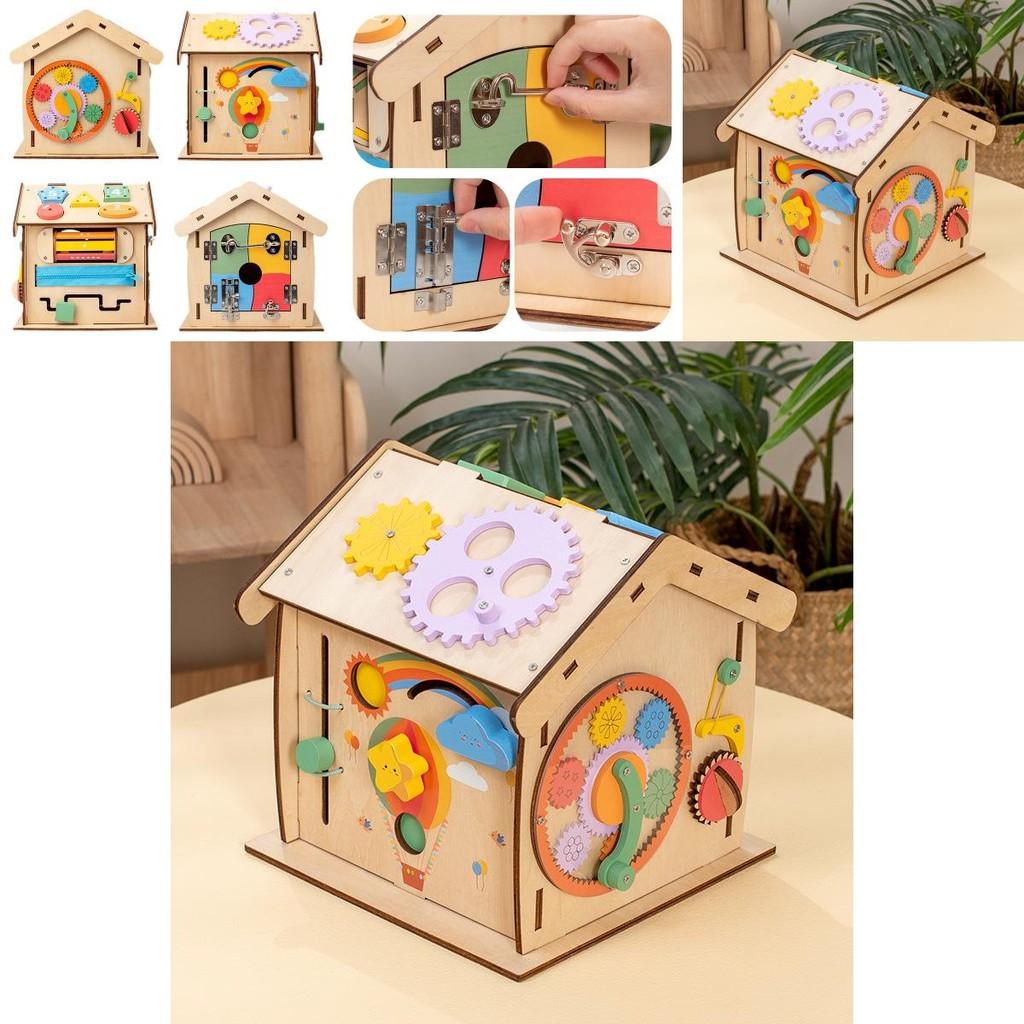 Kids Wooden Busy House Educational Toy With Multiple Sides And Cognitive Learning For Preschool Children