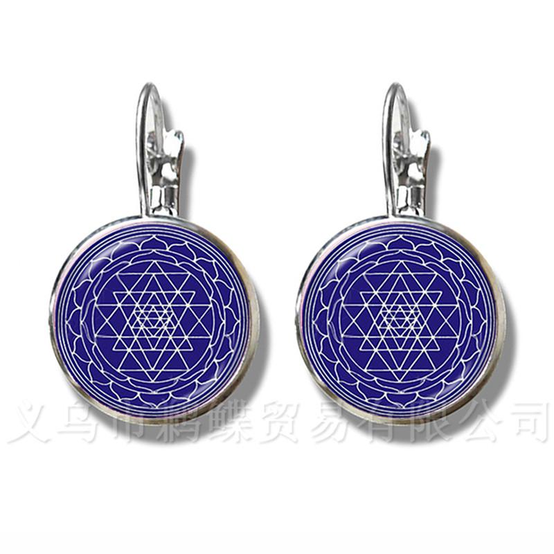 

Indian Lucky Flower Jewelry Religious Mandalas Vintage Stud Earrings Zen Charms 16mm Glass Cabochon Stud Earrings OM Yoga Gift