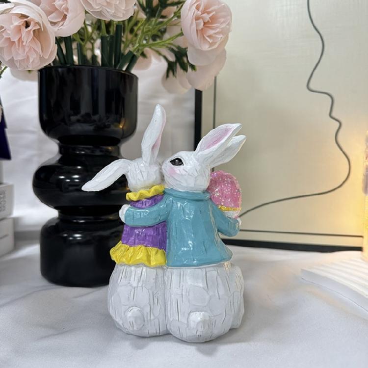 Spring Festival Couple Rabbit Statue Ornament Resin Rabbit Figurine for Garden Yard Desktop Display Easter Decoration