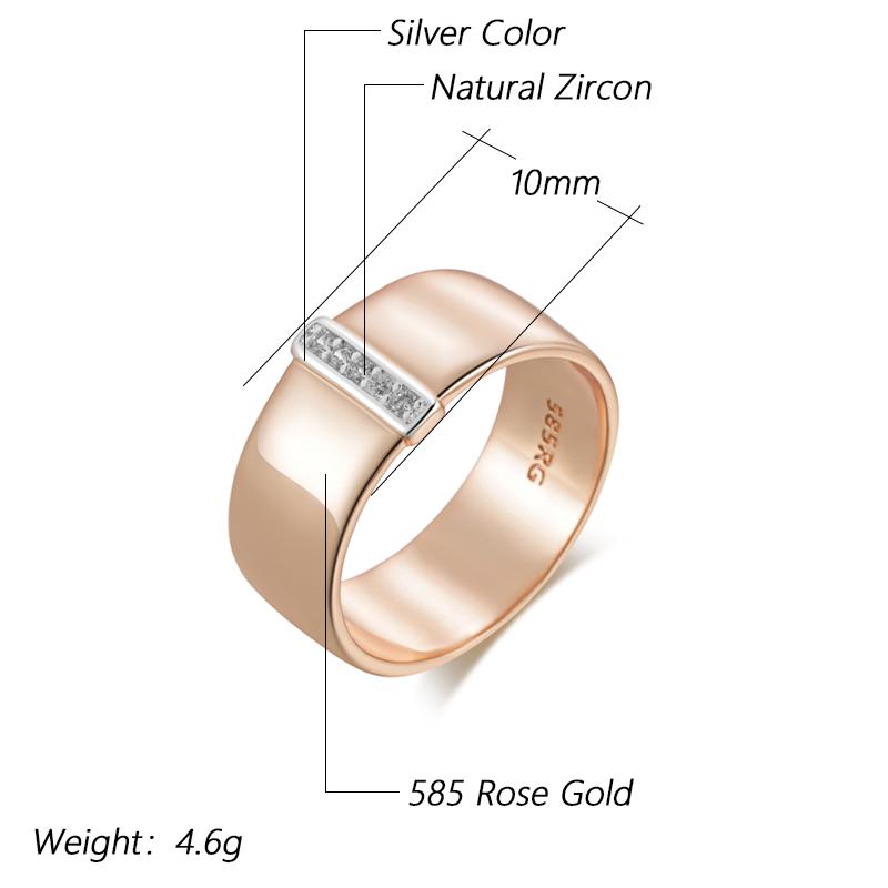 Luxury Natural Zircon 10Mm Width Rings For Women  Rose Gold  Color Mix Setting Design Daily Bride Wedding Jewelry