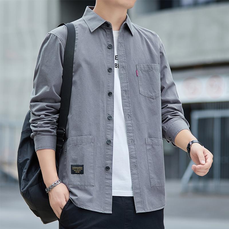 

Мужская хлопковая рубашка с длинным рукавом Woodpecker - Модная куртка для работы на весну/осень 2XL 75-85 kg