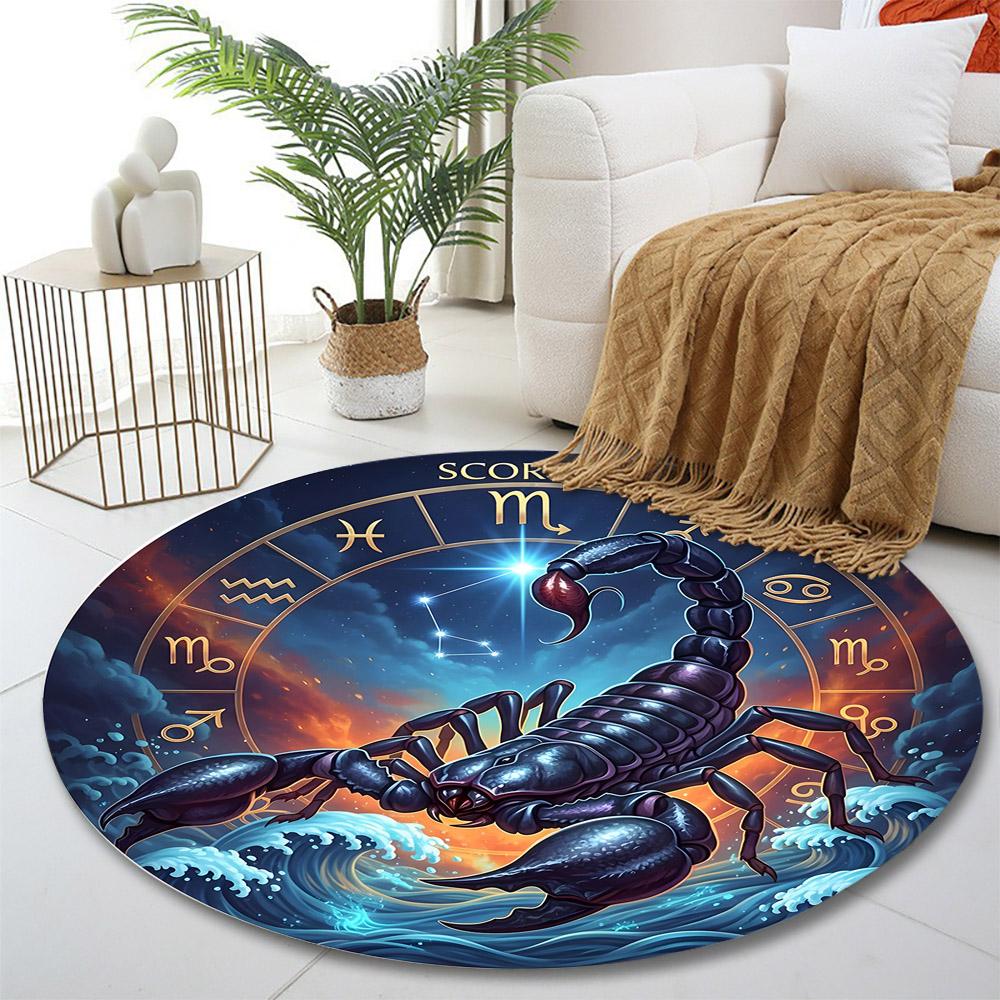 Scorpio Zodiac Sign Design Print round rug, living room, bedroom, playroom carpet, non slip floor mat, gift