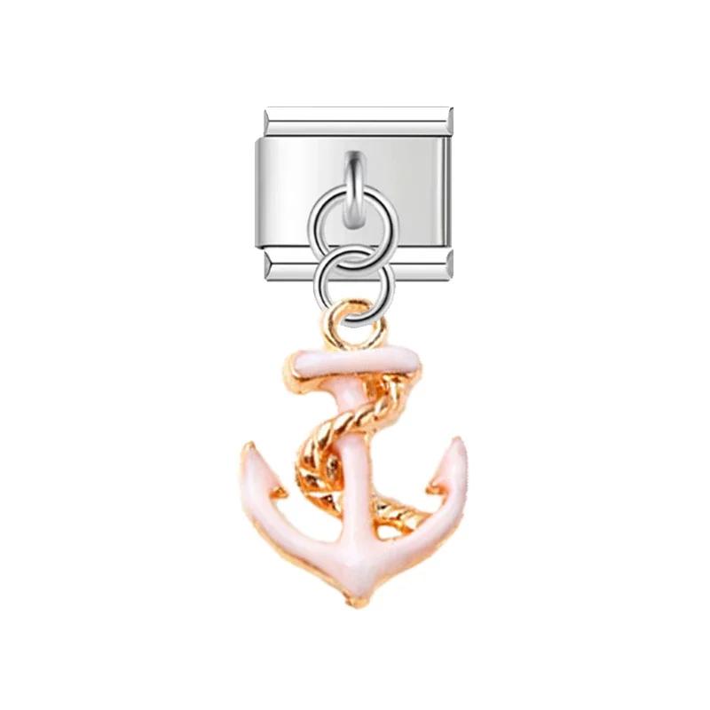 NEW Popular Bow Anchor Pendant Elastic Charm Italian Links Fit 9mm Modular Bracelet Making DIY Jewelry Bulk