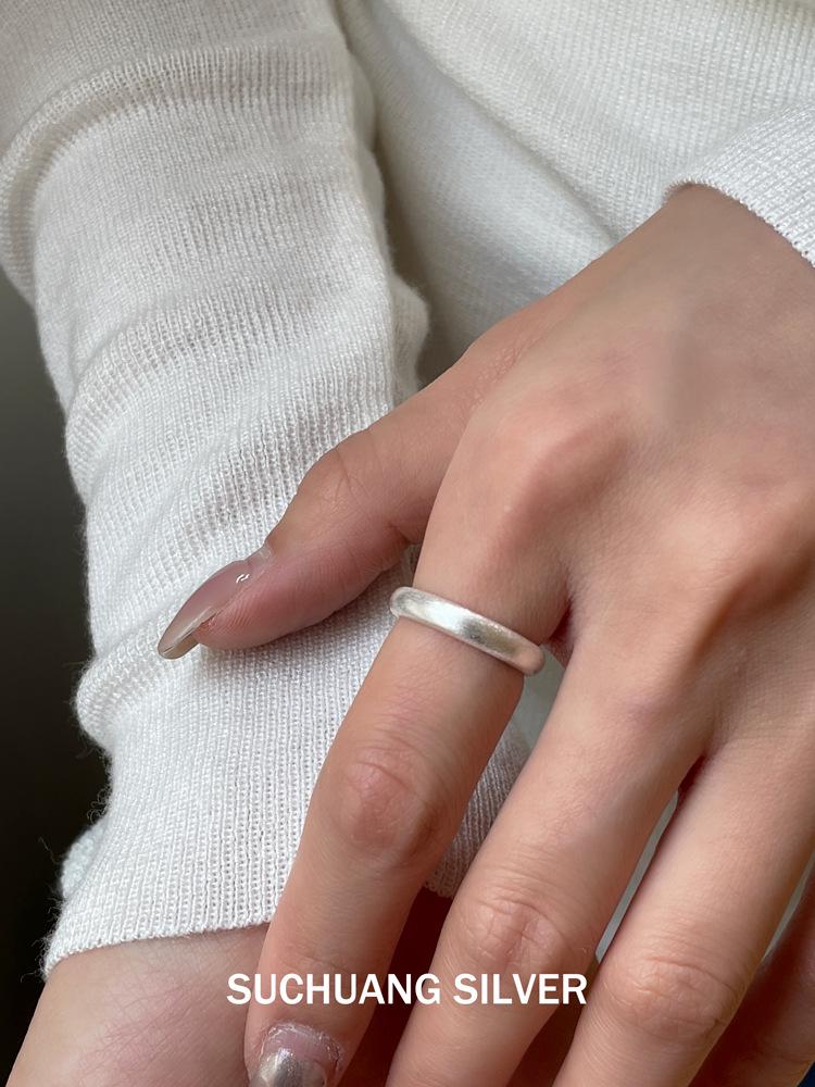 S925 Sterling Silver Freshwater Pearl Open Ring - Women's Stackable Frosted Band