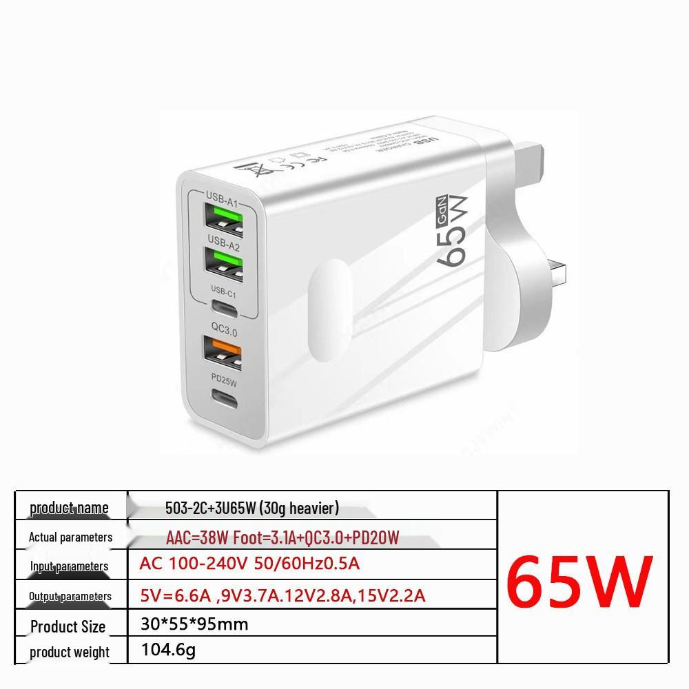 PD65W Schnellladegerät: 5V 5A Multi-Port-Adapter EU/US/UK mit PD + 3 USB-Anschlüssen