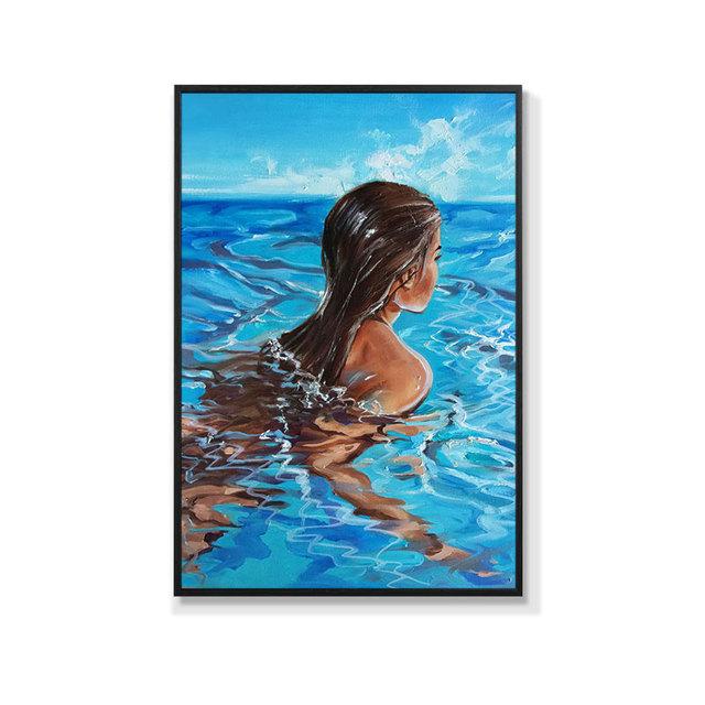 Modern Abstract Sexy Woman Posters Prints Beach Swimming Wall Art Picture Canvas Painting for Living Room Home Aesthetic Decor