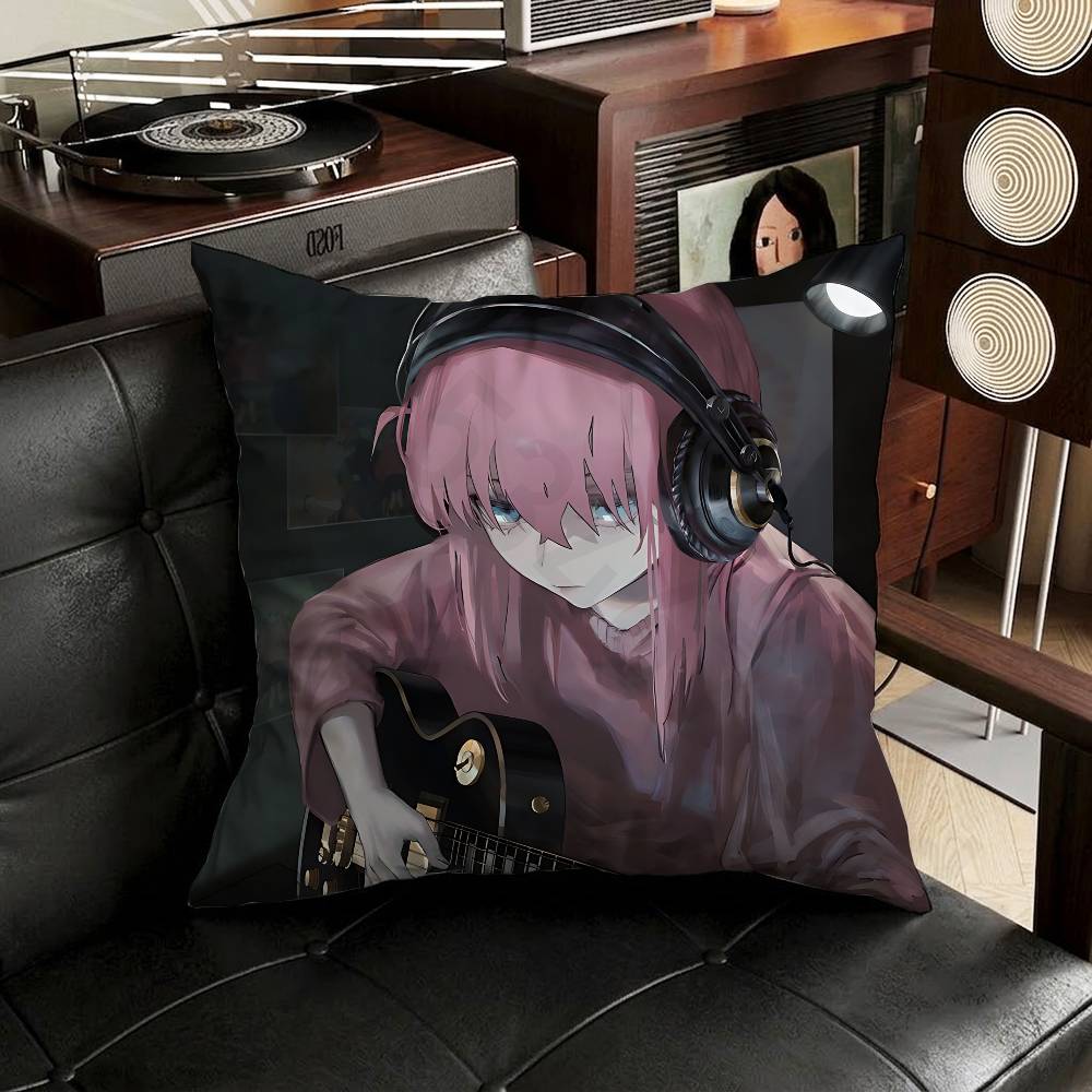 BBocchi The Rock Pillow Case Antidustmite Pillowcase Invisible Zipper Silky Short Plush Sofa Cushion Cover