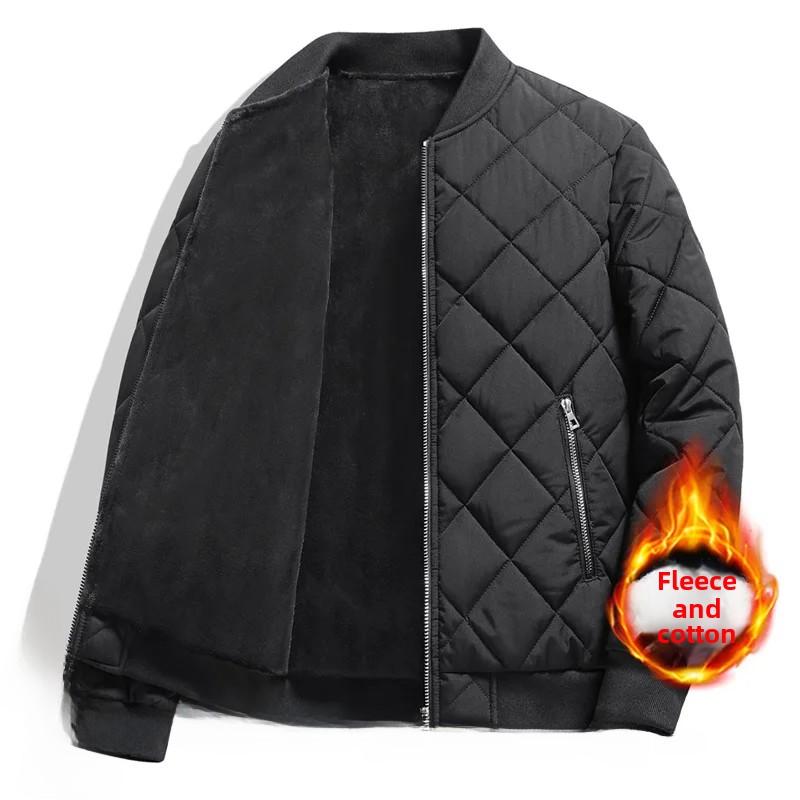 

Men s Casual Cotton Coat Fleece-lined Warm Padded Jacket Nylon Material Loose Fit For Middle-aged Elderly 2XL чорний