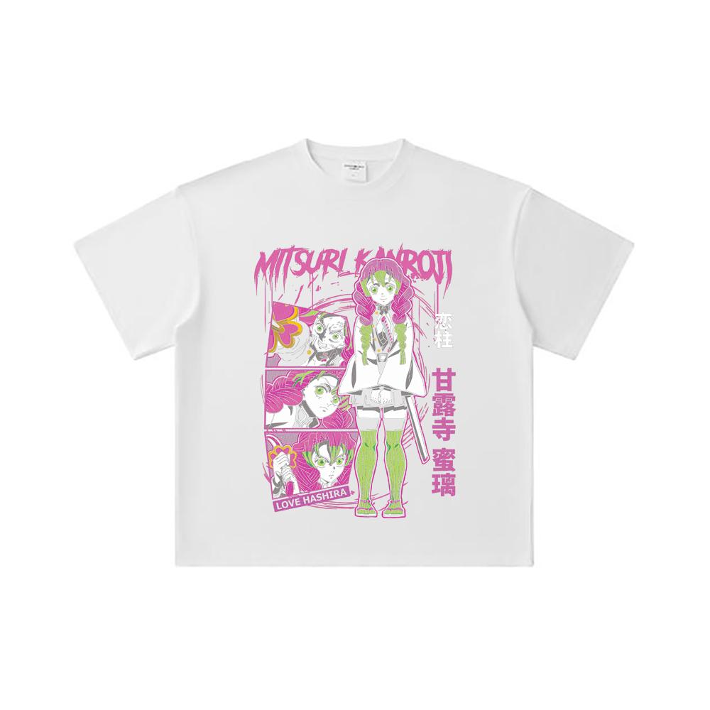 260 GSM Double Yarn 32 Count 100% Cotton Demon Slayer V50 Mitsuri Print Unisex Heavy Cotton T Shirt