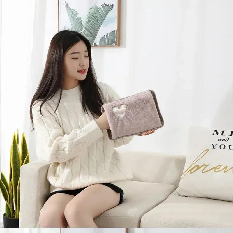 Electric Hot Water Bag 500W Fast Heating Plush Cover EU Plug Auto Shut Off Portable Warmer for Winter Hands Bed Warm