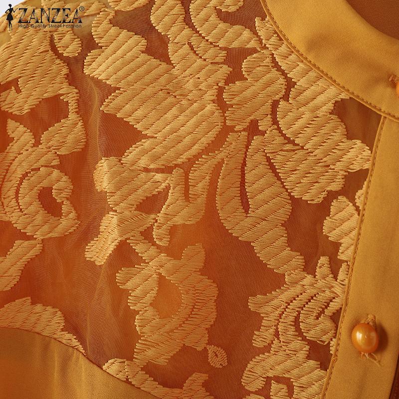 ZANZEA Dámské vintage tričko s dlouhým rukávem a kulatým výstřihem a lucernou