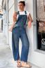 Womens Denim Bib Overalls Barrel Leg Baggy Jean Jumpsuit With Pockets