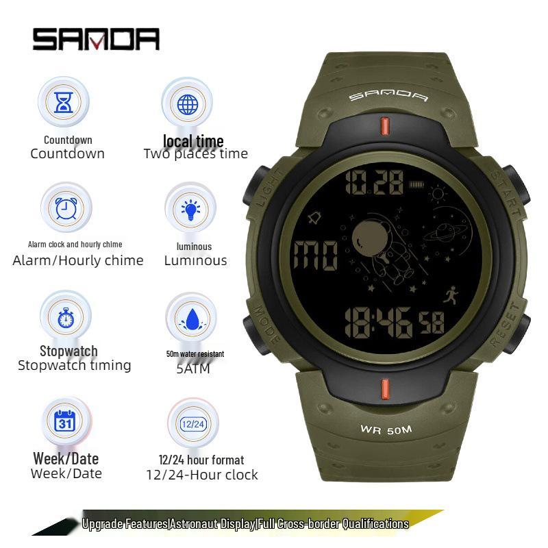 Sanda Astronaut Series Luminous Waterproof Multifunctional Sports Watch for Students
