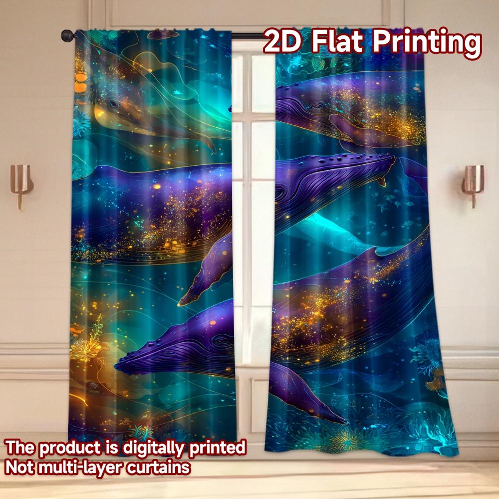 Set Of 2 Flat Printing Curtains Without Rod Galactic Whales Ocean Ramadan Festival Fashion Versatile Polyester Curtain