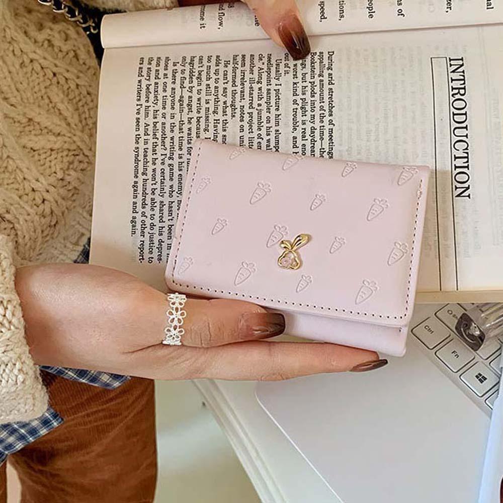 

PVC Lady Short PU Wallet Carrot Printed Triple Fold Card Bag Pouch Cartoon Rabbit Purses Dating фіолетовий